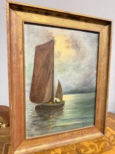 Antique oil painting. Seascape 1930, signed Cetorelli, dimensions 47x37 cm